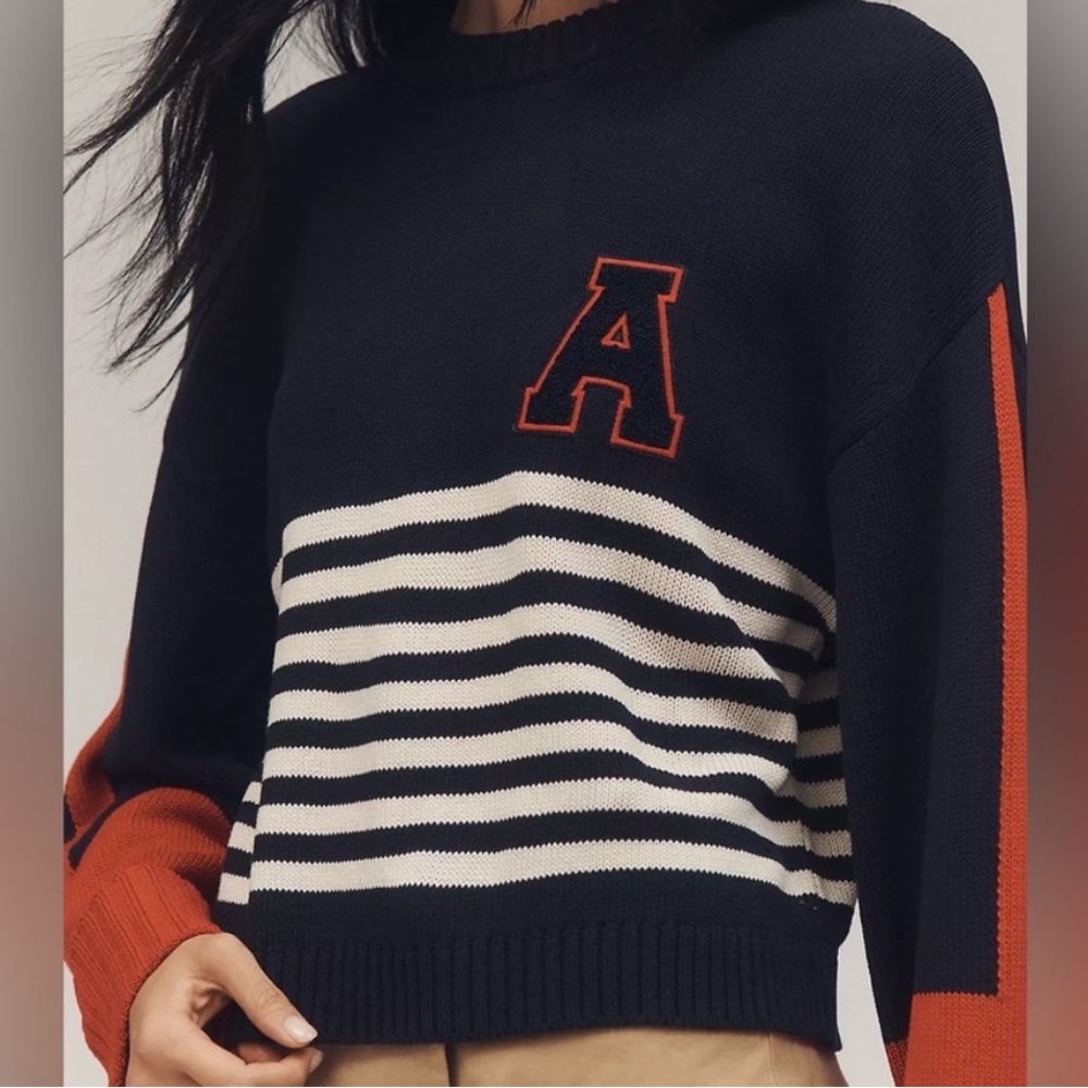 ANTHROPOLGIE MAEVE Striped Sporty Crewneck Sweater